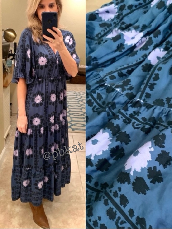 Omika Blue Holis Floral Tier Maxi Dress